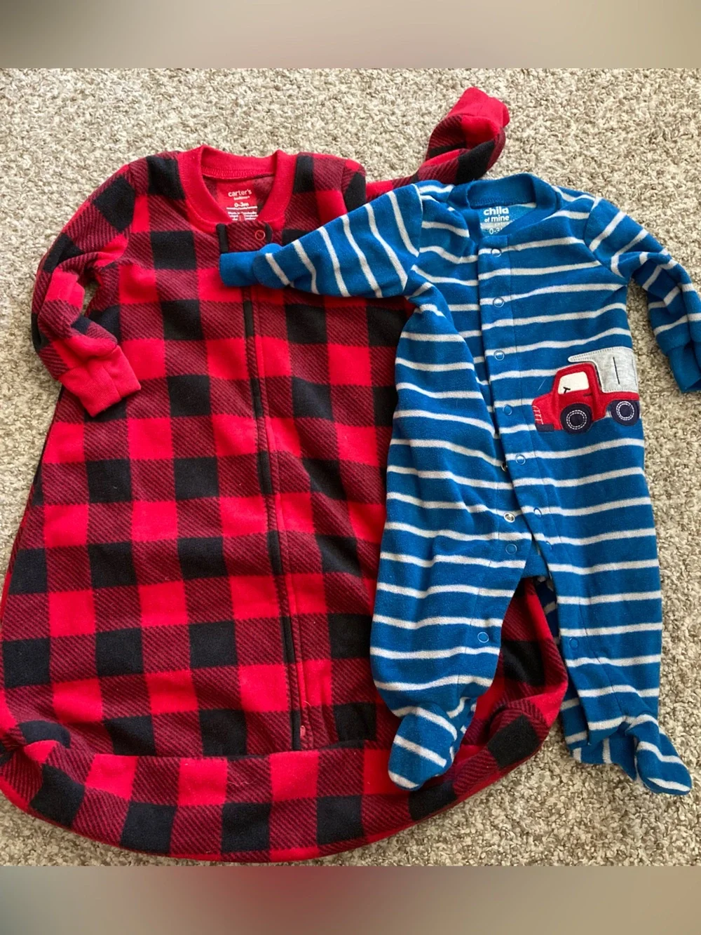 Carters fleece one-piece footies and sleep sack
